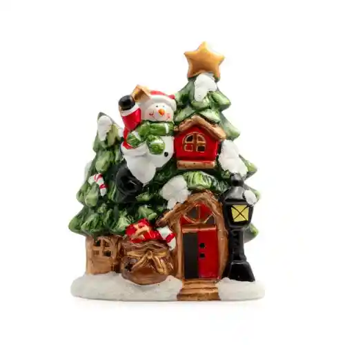 Yılbaşı Süsü Seramik Işıklı Ev (23 CM)